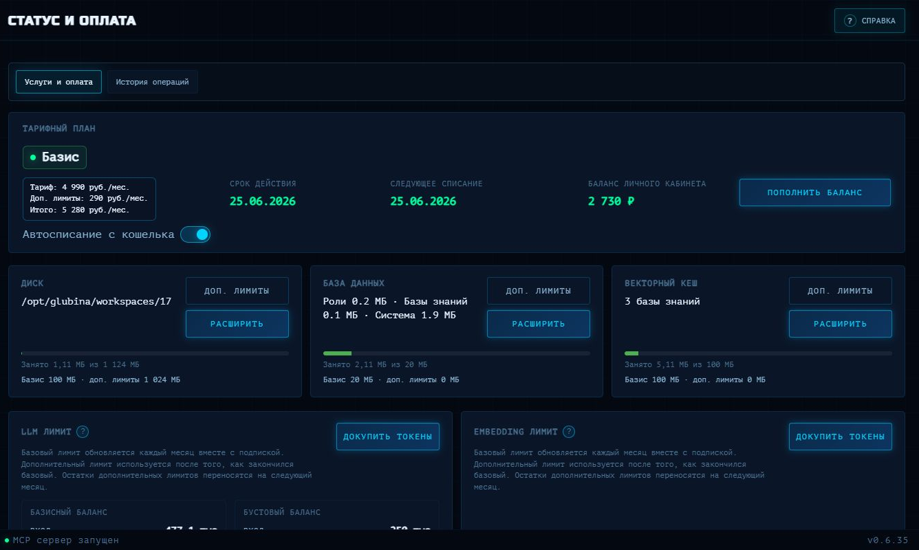 Интерфейс MCP-HUB: история операций и фильтры статуса оплаты